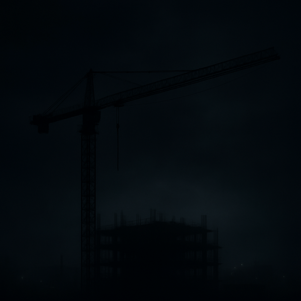 Chantier de construction de nuit avec grue